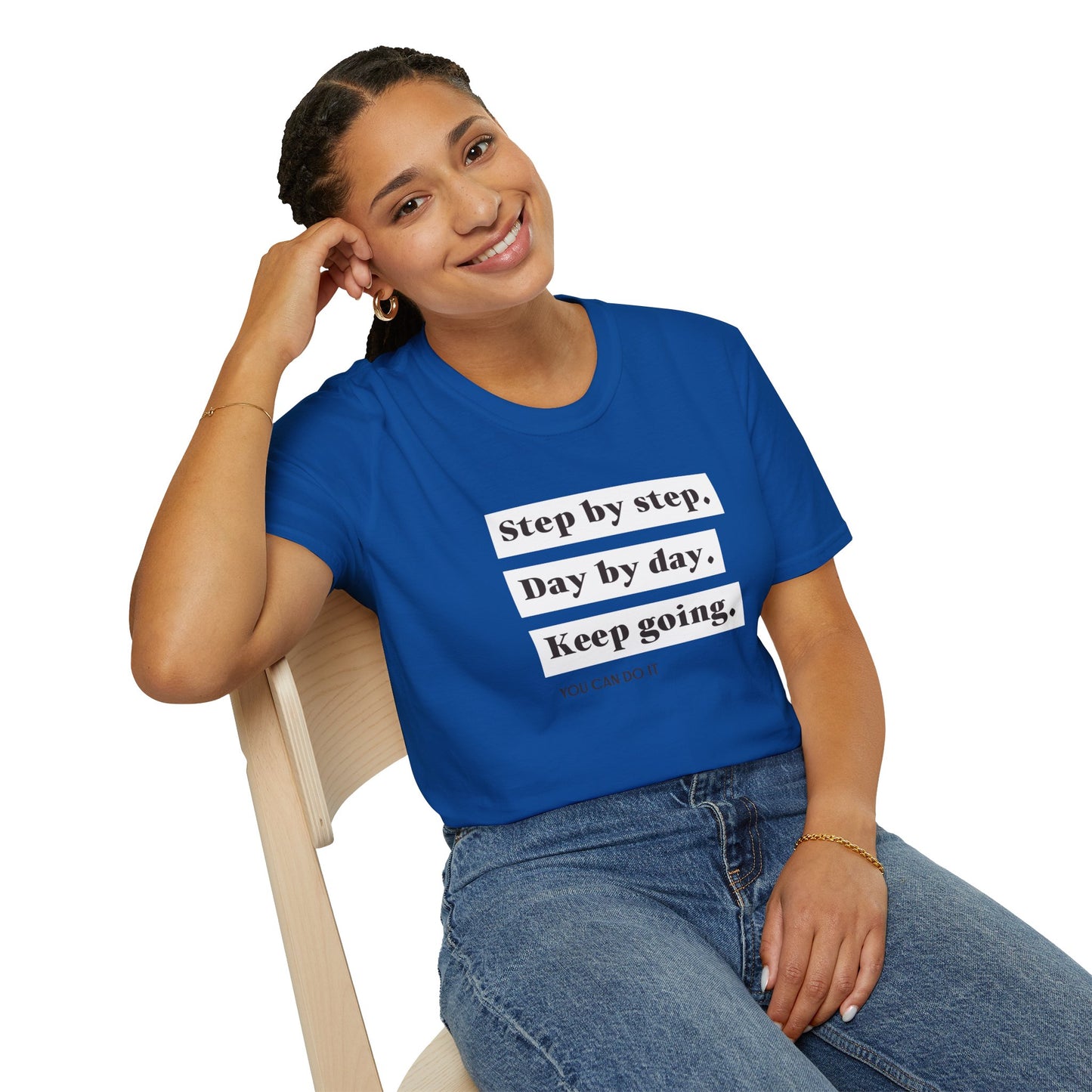"T-shirt 'Step by Step, Day by Day, Keep Going, You Can Do It' | Woman | Romero's: Estilo con Intención"