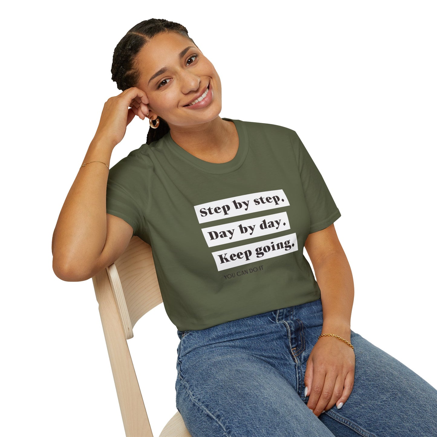 "T-shirt 'Step by Step, Day by Day, Keep Going, You Can Do It' | Woman | Romero's: Estilo con Intención"