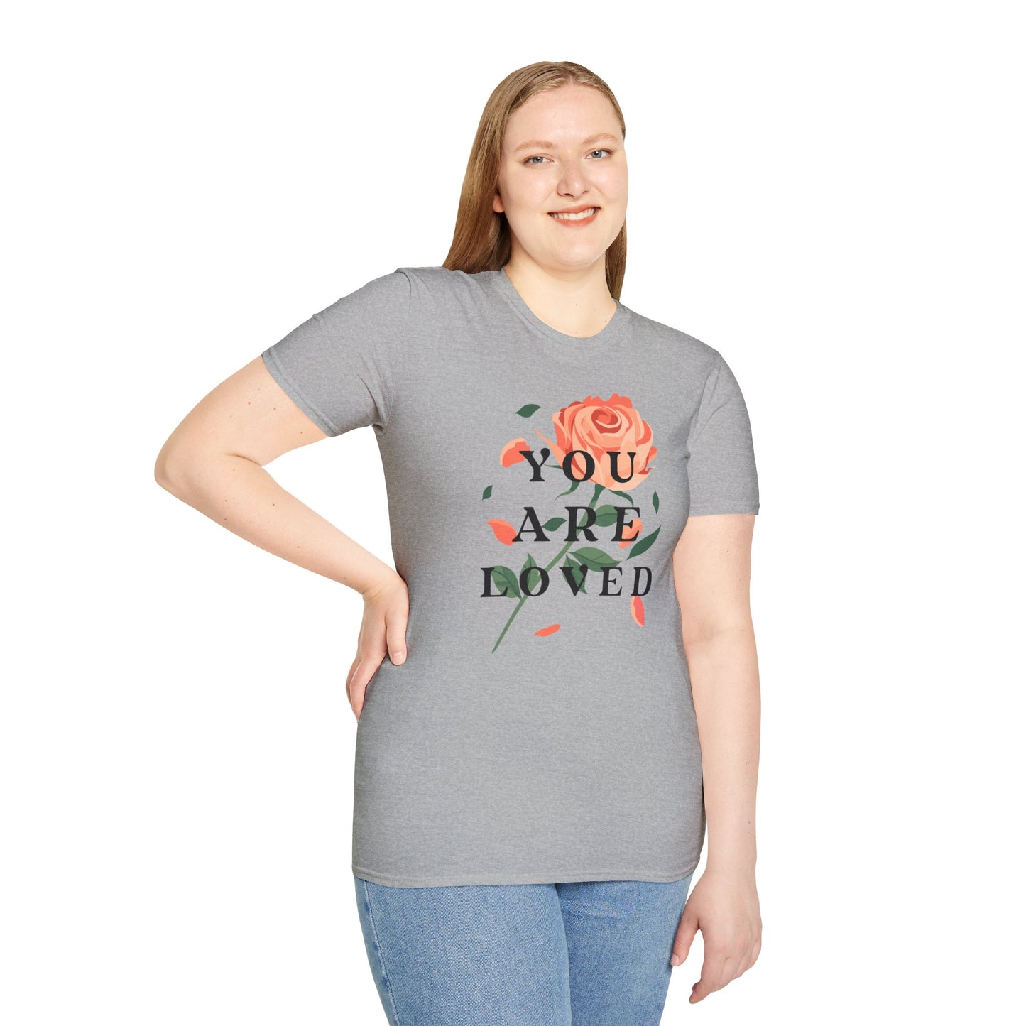 'You Are Loved' T-shirt with Rose Illustration | Women