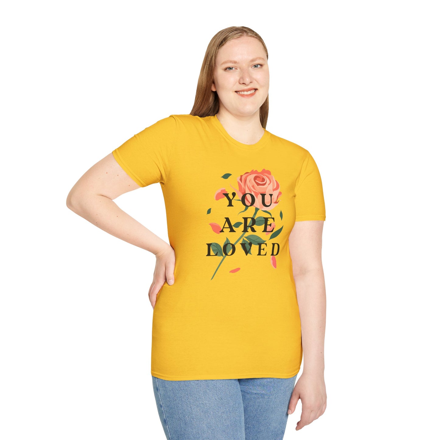 'You Are Loved' T-shirt with Rose Illustration | Women