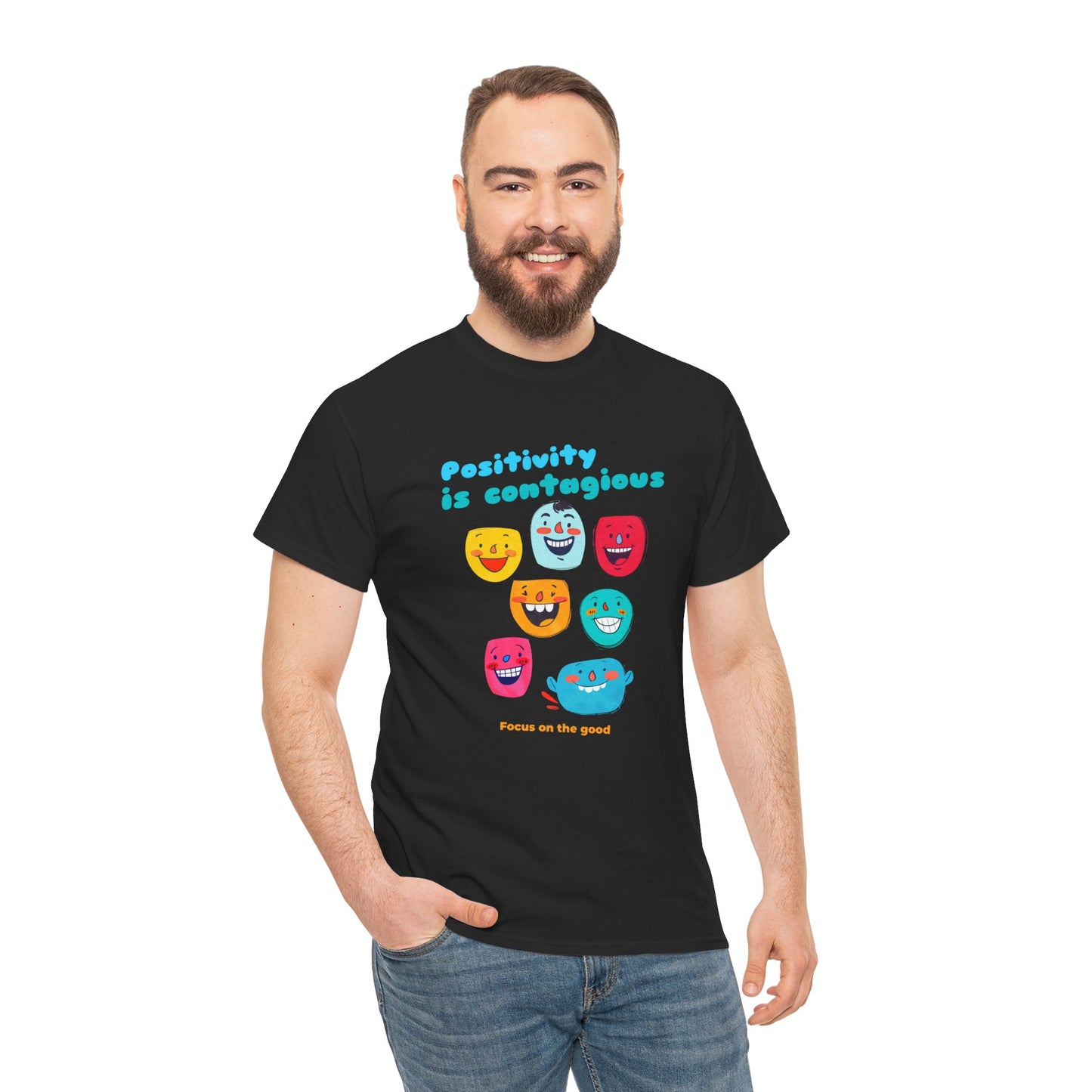 "Positividade é contagiosa, foco no bem" - Camiseta masculina - Abrace vibrações positivas com Romero's