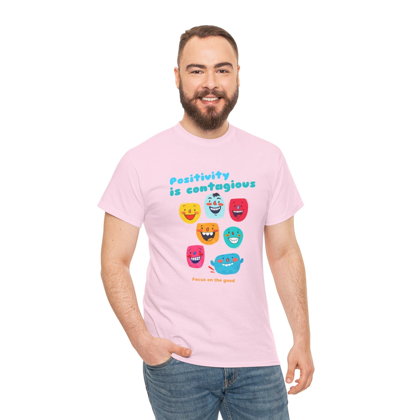 "Positividade é contagiosa, foco no bem" - Camiseta masculina - Abrace vibrações positivas com Romero's