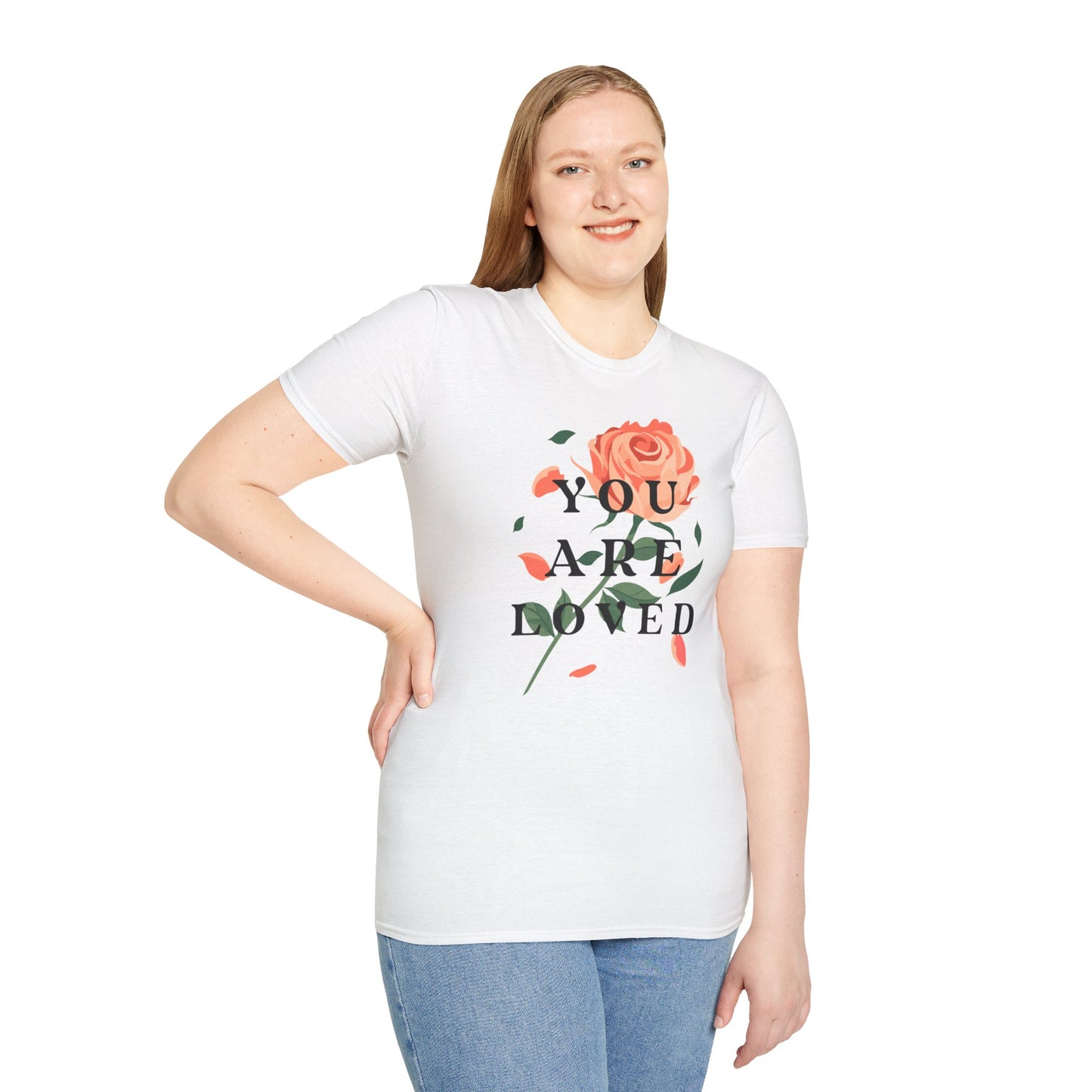 'You Are Loved' T-shirt with Rose Illustration | Women