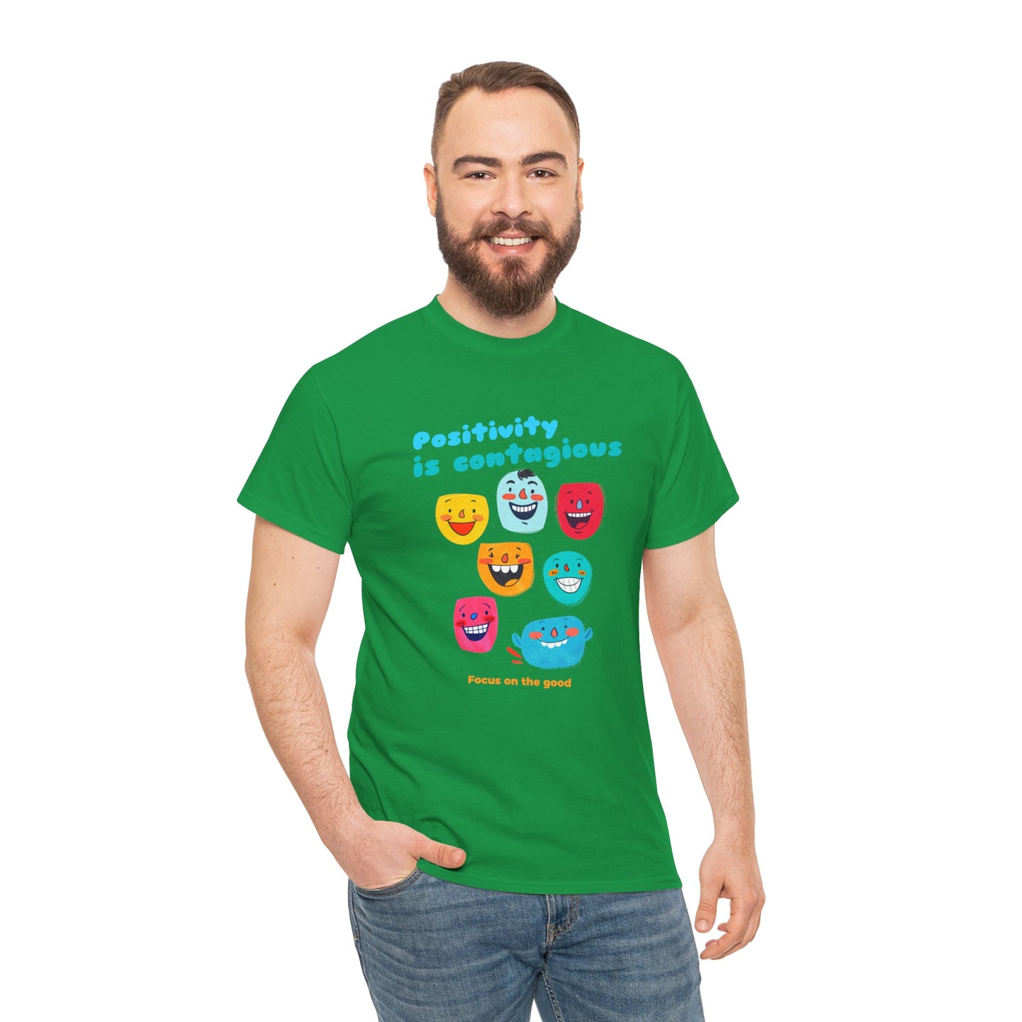 "Positividade é contagiosa, foco no bem" - Camiseta masculina - Abrace vibrações positivas com Romero's