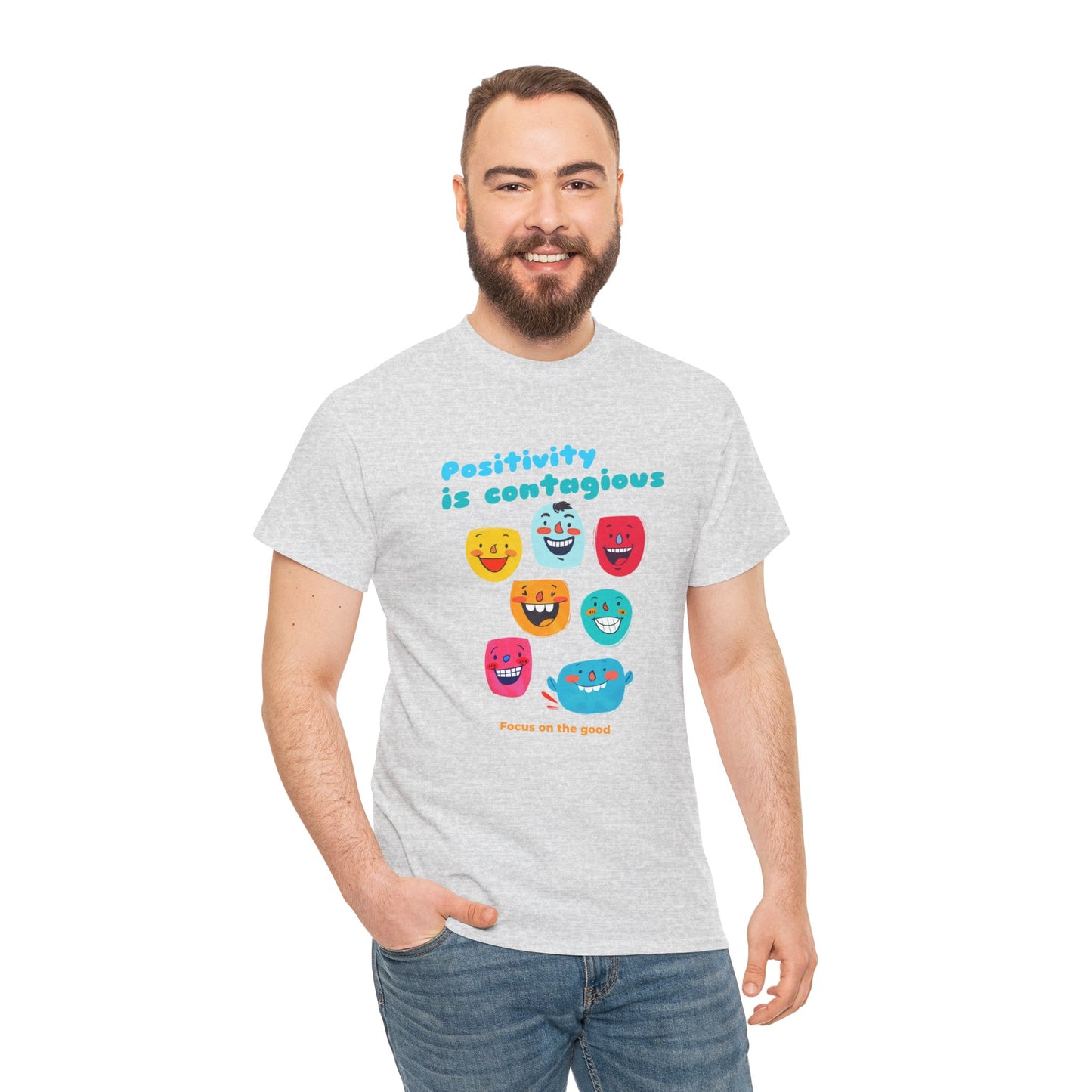 "Positividade é contagiosa, foco no bem" - Camiseta masculina - Abrace vibrações positivas com Romero's