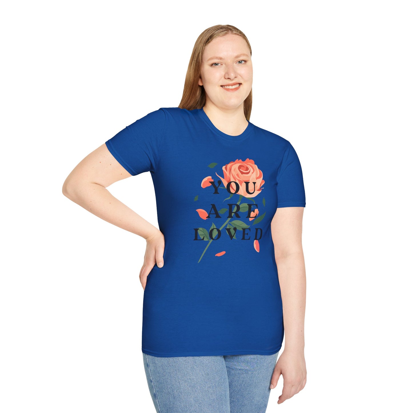 'You Are Loved' T-shirt with Rose Illustration | Women