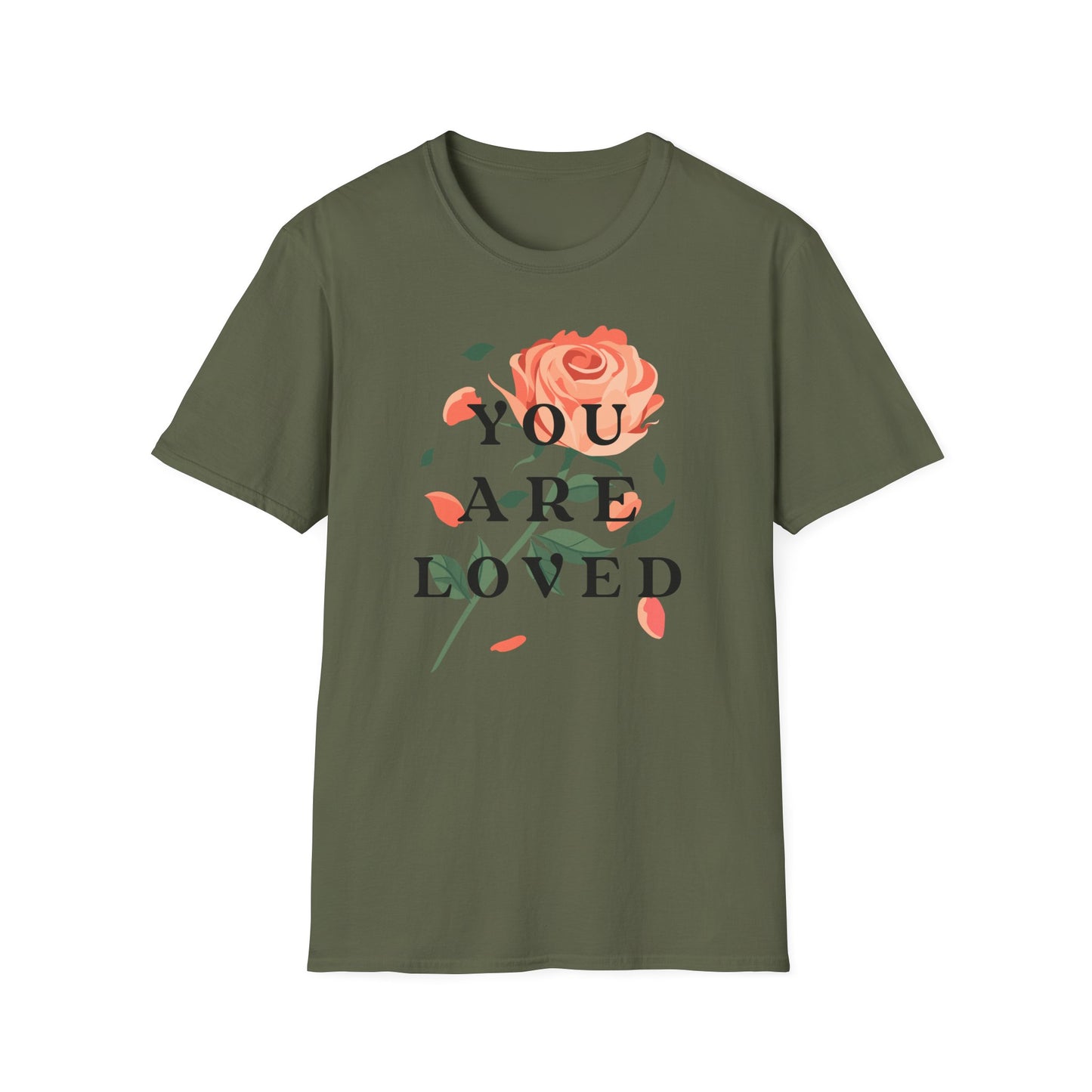 'You Are Loved' T-shirt with Rose Illustration | Women