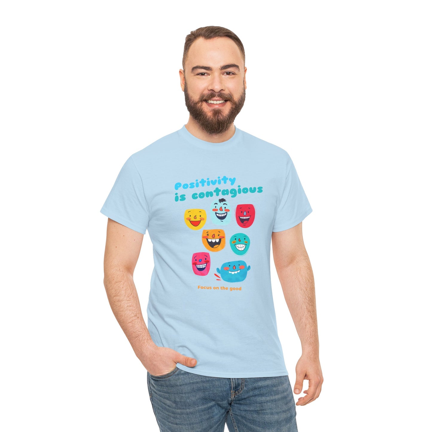 "Positividade é contagiosa, foco no bem" - Camiseta masculina - Abrace vibrações positivas com Romero's